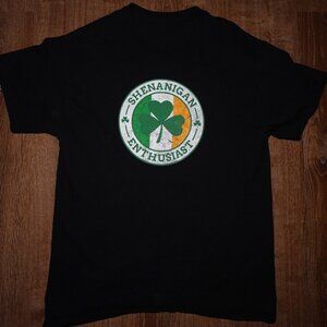 Black “Shenanigan Enthusiast” Clover Graphic Tee Size M 100% Cotton